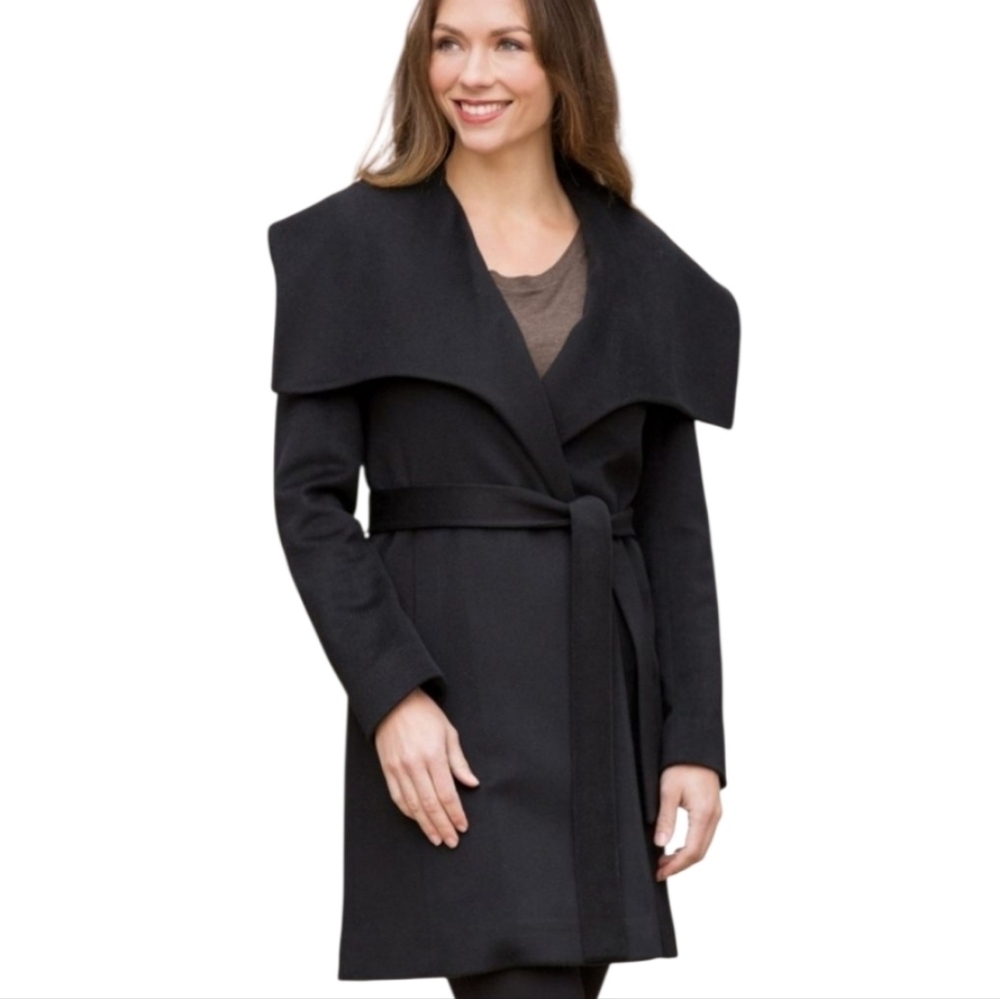 Overland Italian Premium Wool Black Belted Wrap Jacket 4